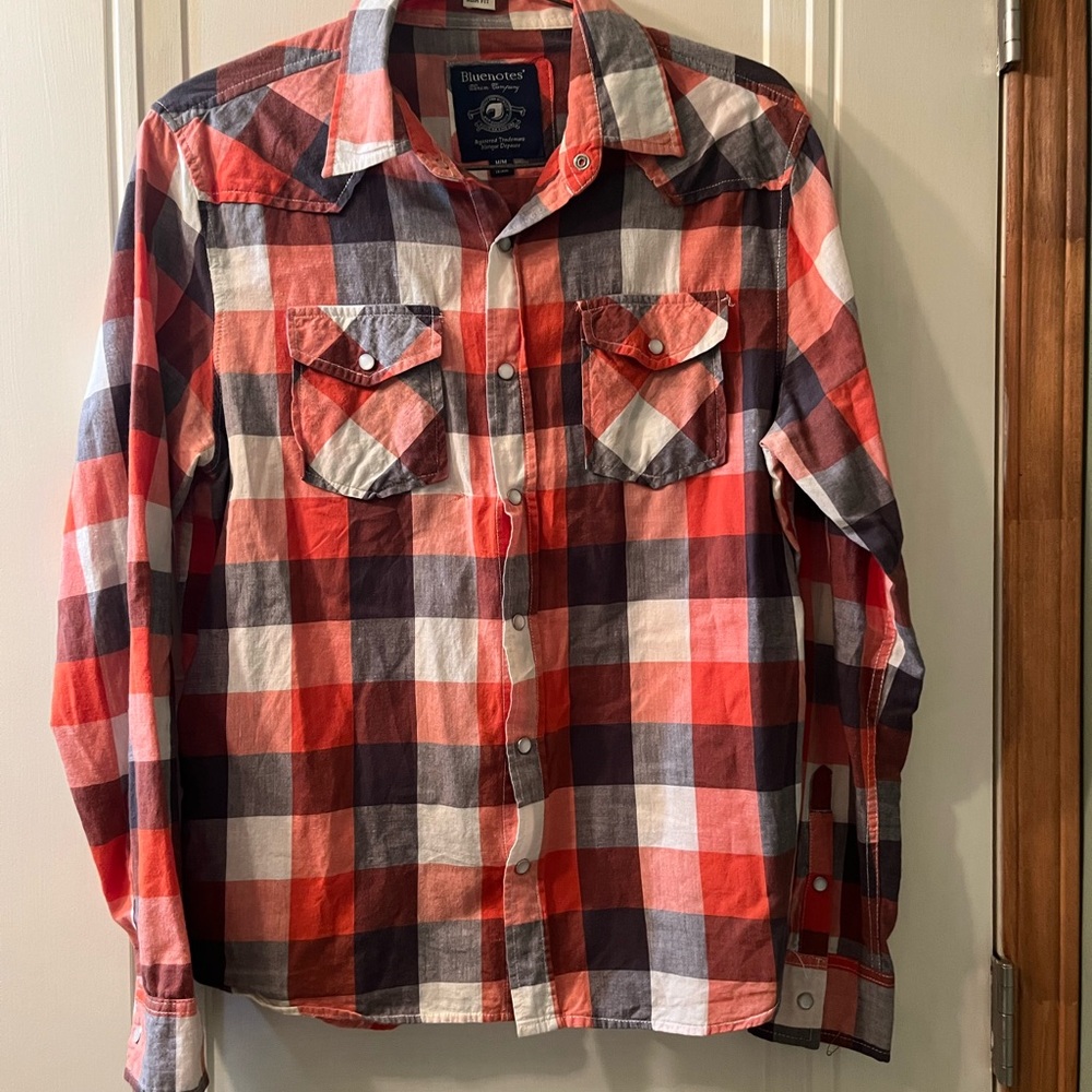 Bluenotes Orange and White Plaid Slim Fit Shirt